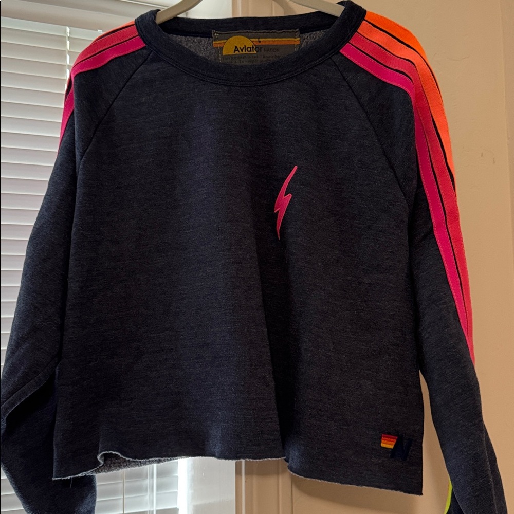 Blue and Pink Aviator Nation Cropped Sweatshirt